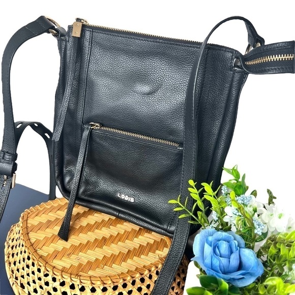 Lodis Stellene Black Pebbled Leather Timeless Practical Crossbody Bag Purse - Picture 2 of 16